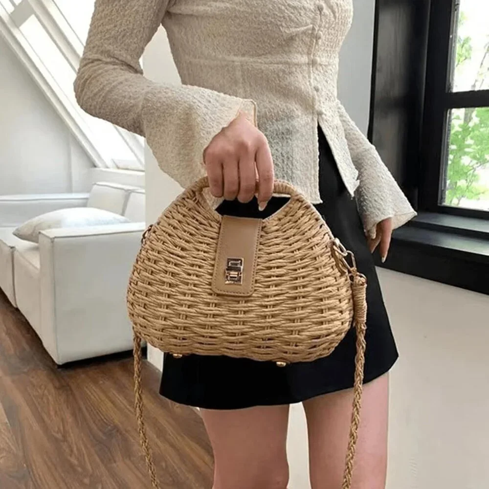 Straw Clutch Purses for Women Rattan Woven Beach Handbag Summer Purse with Detac - Picture 8 of 8